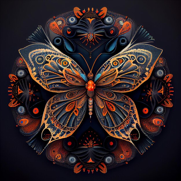 brightly colored paper art of a butterfly with intricate patterns generative ai