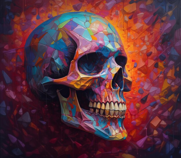 brightly colored skull on a red background with a colorful background generative ai