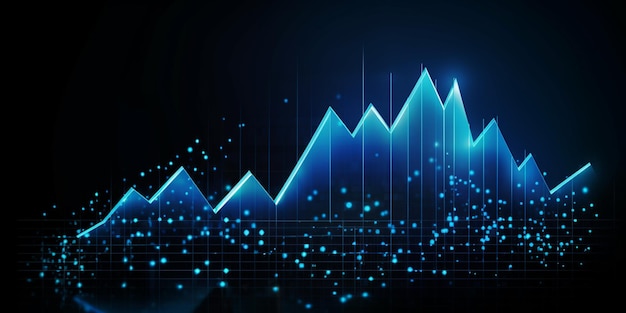 business arrow up growth line circuit technology on dark blue background