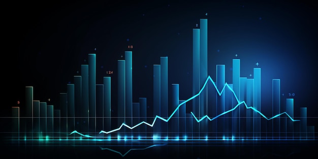 business arrow up growth line circuit technology on dark blue background