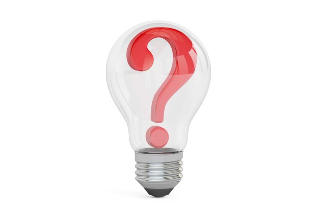 Business concept question mark inside lightbulb 3D rendering