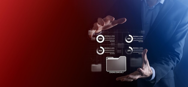 Business developer hand using board framework on virtual modern computer showing innovation Agile software development lean project management tool fast changes conceptDocument Management System DMS