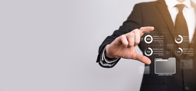 Business developer hand using board framework on virtual modern computer showing innovation Agile software development lean project management tool fast changes conceptDocument Management System DMS