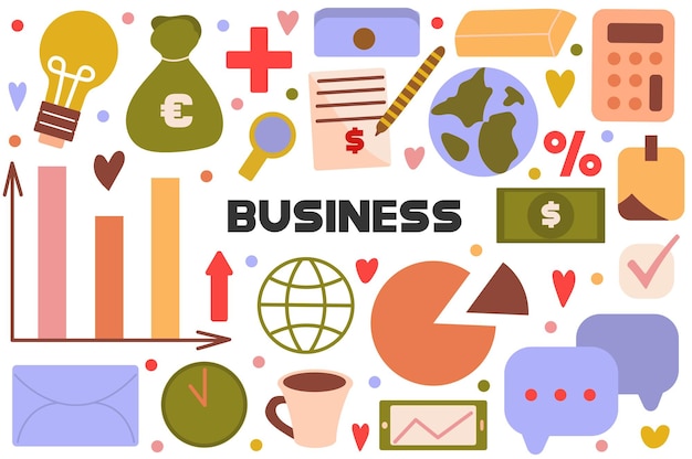 Business flat cartoon set A captivating cartoon design with illustrative business elements