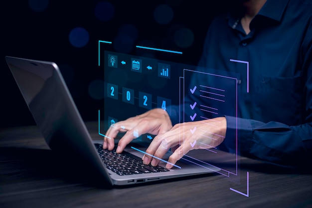 Business growing in 2024 Analytical businessman planning business growth 2023strategy digital marketing profit income economy stock market trendsindustry and business trend strategy investment