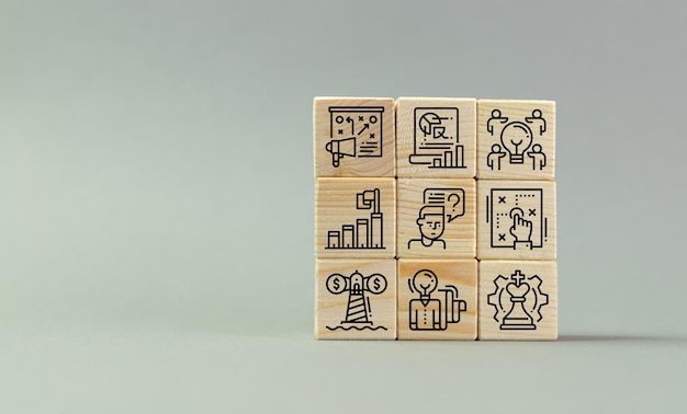 Business management planning company moves corporate strategy development concept