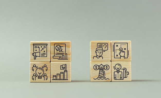 Business management planning company moves corporate strategy development concept