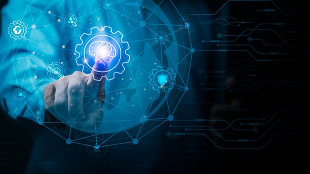 business people connect intelligent brain network through innovative technology cyberspace Inattacks