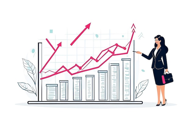 Business plan or investment vector concept Businesswoman drawing increasing graph Symbol of successf