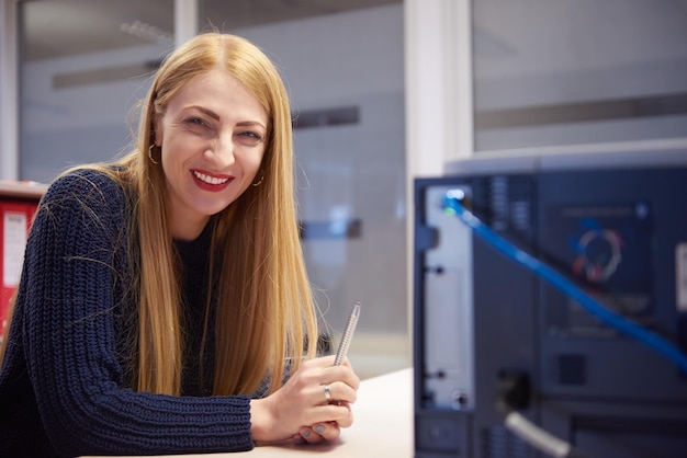 business woman working on computer at modern office