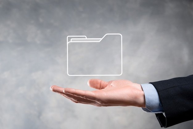 Businessman hold folder icon