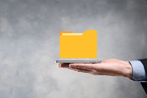 businessman hold folder icon