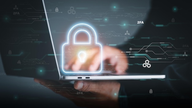 Businessman logging into cyberspace through secure online technology and protection an