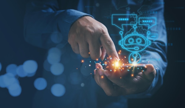Businessman use a smartphone chatbot conversation Ai Artificial Intelligence technology online