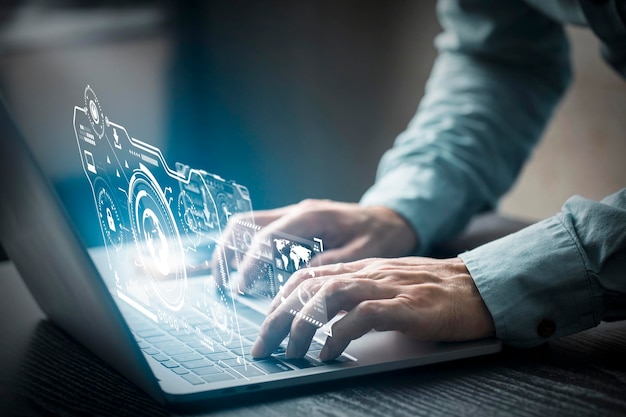 Businessman using laptop network connection Business network connection on investor and customer application technology data exchange and development of business