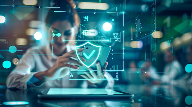 Businessman Using Tablet with Futuristic Digital Interface