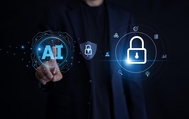 businessman utilizing ai algorithms to protect privacy and manage data security efficiently ai technology for data security