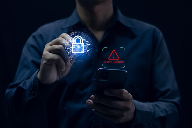 Businessmen use internet network security technology to protect data and privacy