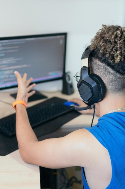 Busy Man Working On Computer At Workplace