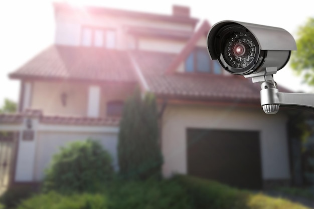 Camera and private house on the background