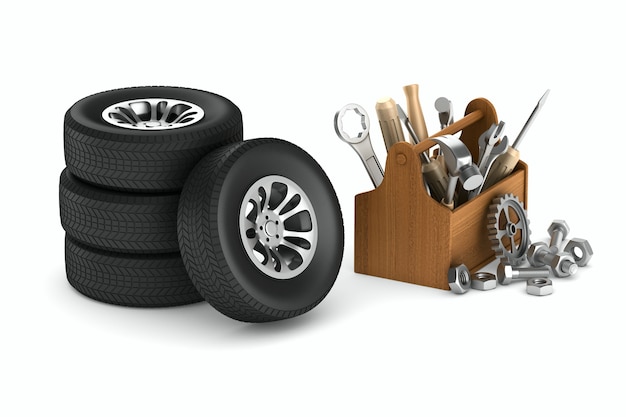 Car service on white background. Isolated 3D illustration