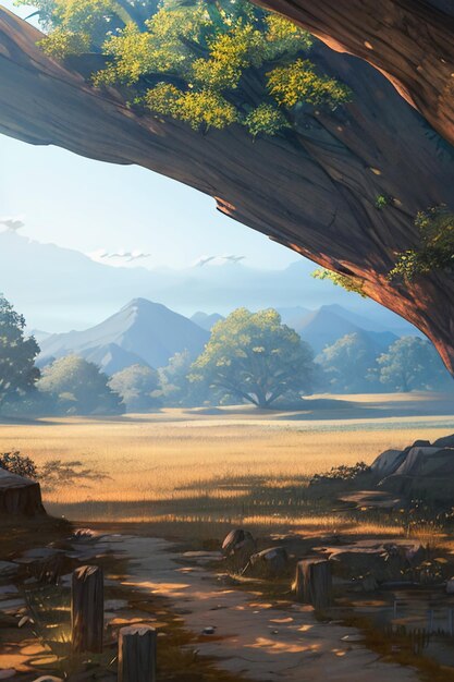 cartoon anime game scene illustration landscape wallpaper background children cartoon style