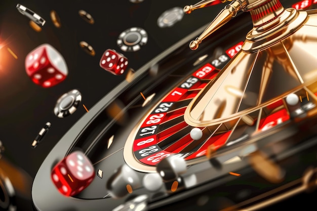 casino game Dynamic roulette wheel and aces chips flying