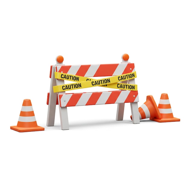 Caution Barrier and Traffic Cones Warning of Construction on Road