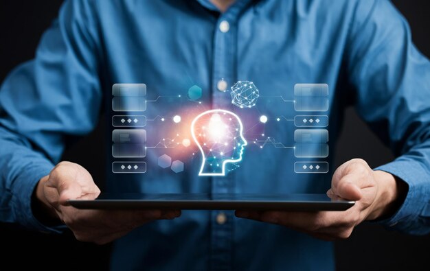 Chat Bot Chat with AI or Artificial Intelligence technology Woman using a laptop computer chatting