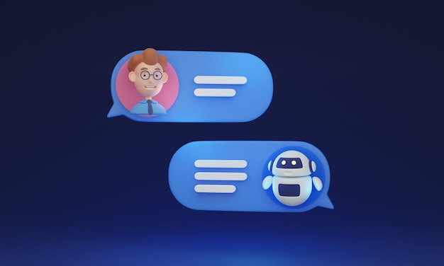 Chatbot AI-robot som ger online-support, 3D-illustrationskoncept