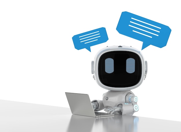 Chatbot eller assistentrobot, der chatter med taleboble