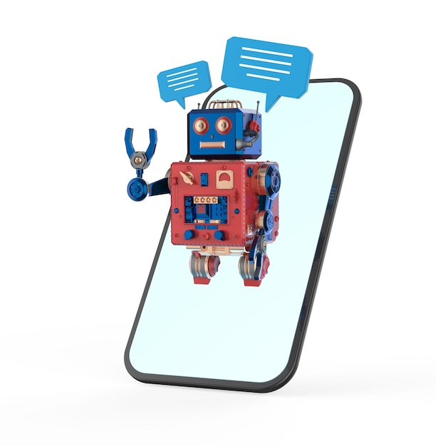 Chatbot eller assistentrobot, der chatter med taleboble