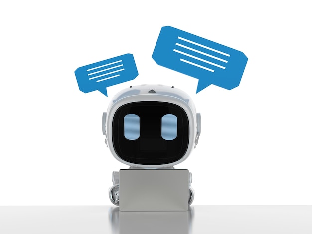 Chattbot eller assistentrobot chattar med pratbubbla