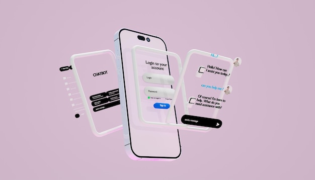 chattbot på en 3D-mobiltelefon med en vacker rosa bakgrund