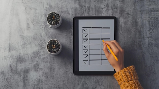Checklist schedule and goals management concept Digital Checklist on a Tablet with Sleek Design