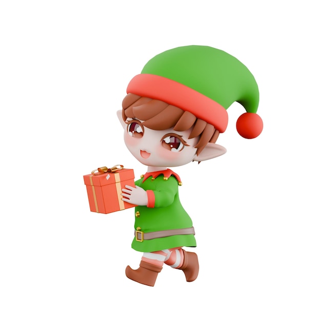 Chibi Elf walk with hold gift