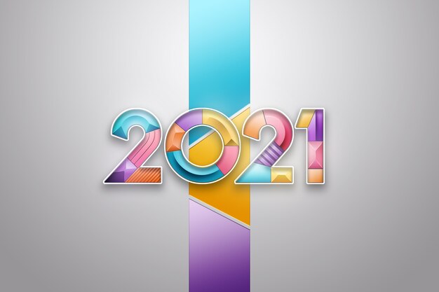 Christmas background, inscription 2021 with multicolored numbers on a light background.