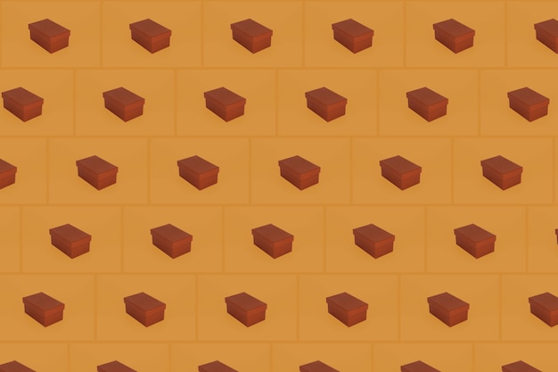 Christmas isometric pattern, background, banner. Minimal composition made of Christmas red gift box on a orange background. Top view. Holiday New Year concept. Xmas presents, congratulations
