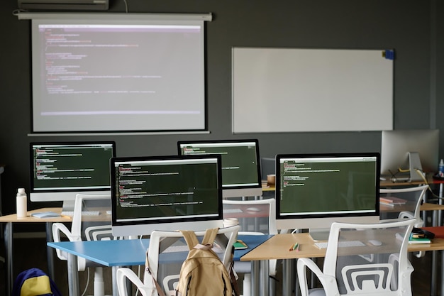 Classroom equipped with computers