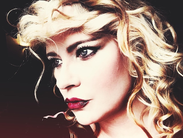 Close-up beautiful woman with wavy hair