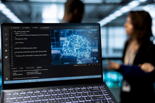 close up of ai coding on notebook screen used by server farm employees