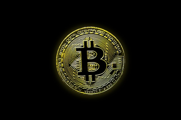 Close-up of bitcoin on black background
