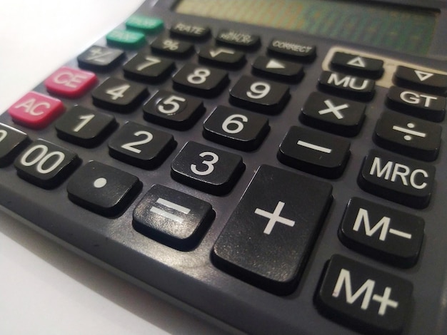 Close up of black calculator buttons