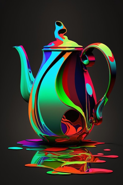 close up of colorful teapot with on the table generative ai