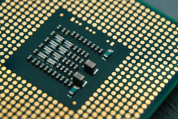 Close-up of CPU Chip Computer Processor. Technology evolution concept. Selective Focus.