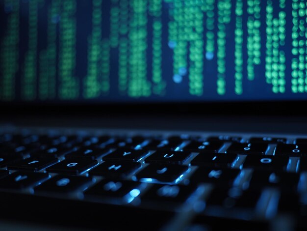 Close-up of laptop keyboard and monitor