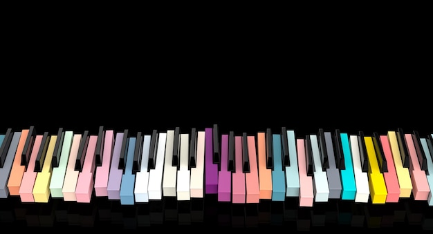 Close-up of multi colored piano keys against black background