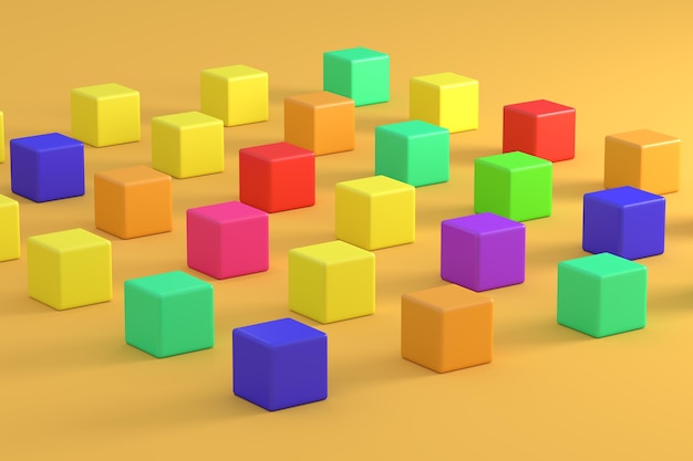 close-up of multi colored toy blocks over yellow background