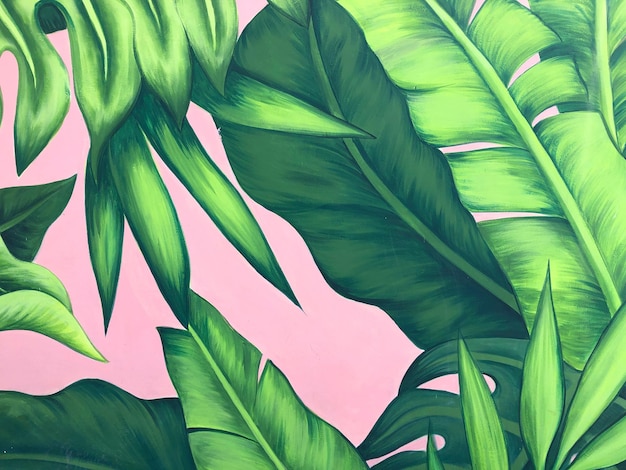 close-up of painted green leaves