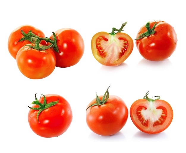 close-up of tomatoes against white background